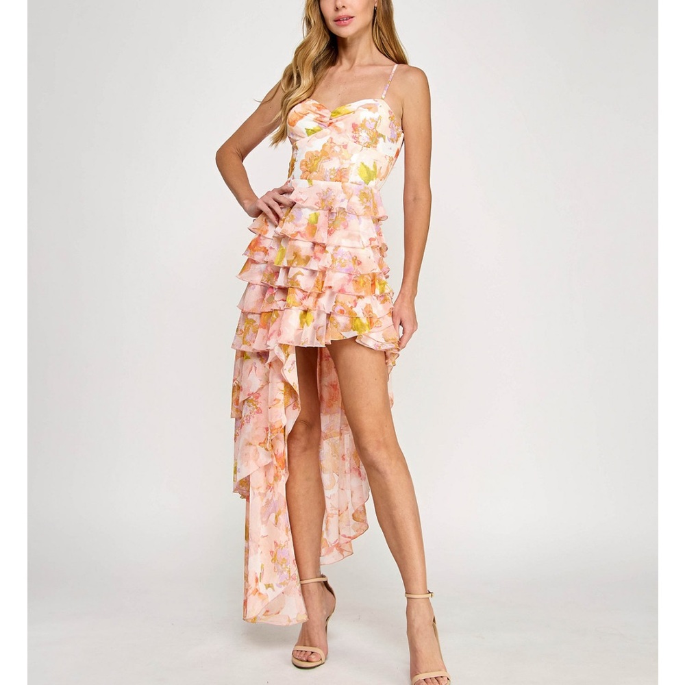 Floral Asymmetrical Ruffle Dress